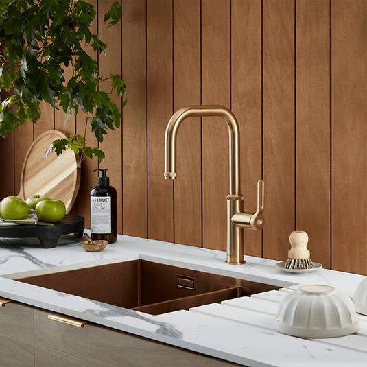 Clearwater Pioneer U Single Lever Monobloc Kitchen Sink Mixer Tap - Brushed Brass - PIL20BB