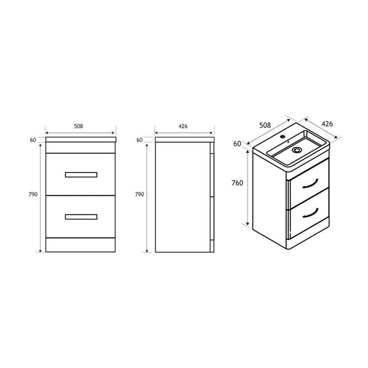 Eastbrook Cavone 500mm Drawer Base Vanity Unit Matt Grey | 36.0045