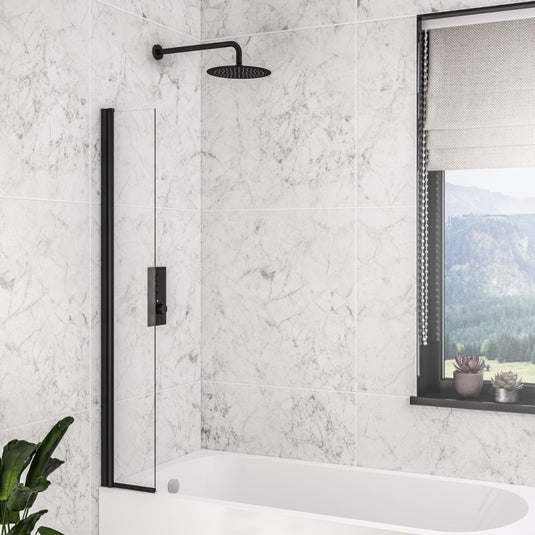 Eastbrook Hinged Bath Screen 1400x300mm 6mm Matt Black | 49.1013