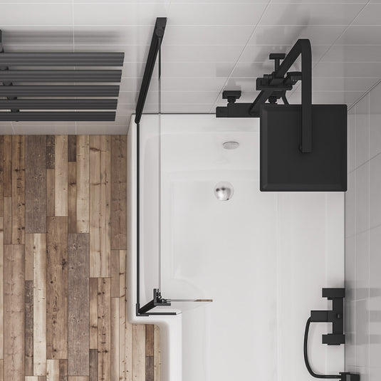 Eastbrook L-Shaped Bath Screen 1400x835mm Left Hand Matt Black | 49.2009
