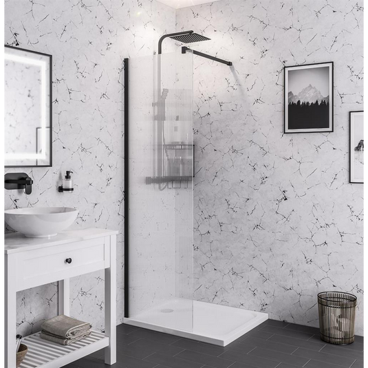 Eastbrook Vantage 2000 Fluted Glass Walk-In Wetroom Panel 1600x2000mm Matt Black | 49.2036