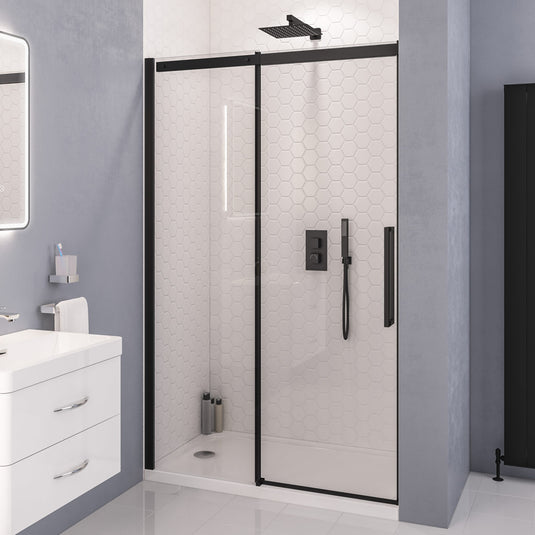 Eastbrook Corniche Sliding Shower Door 2000 x 1700mm Matt Black | 49.6018