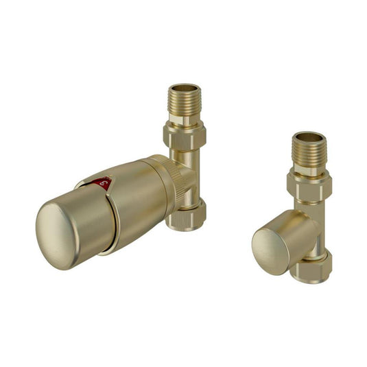 Eastbrook Straight TRV and Lockshield Valve 15mm Brushed Brass | 54.0029