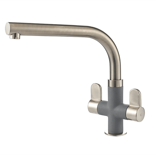 Clearwater Miram Twin Lever Croma Grey Monobloc Kitchen Sink Mixer Tap - Brushed Nickel - MIR2BNCR