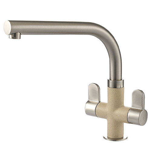 Clearwater Miram Twin Lever Moonstone Monobloc Kitchen Sink Mixer Tap - Brushed Nickel - MIR2BNMS