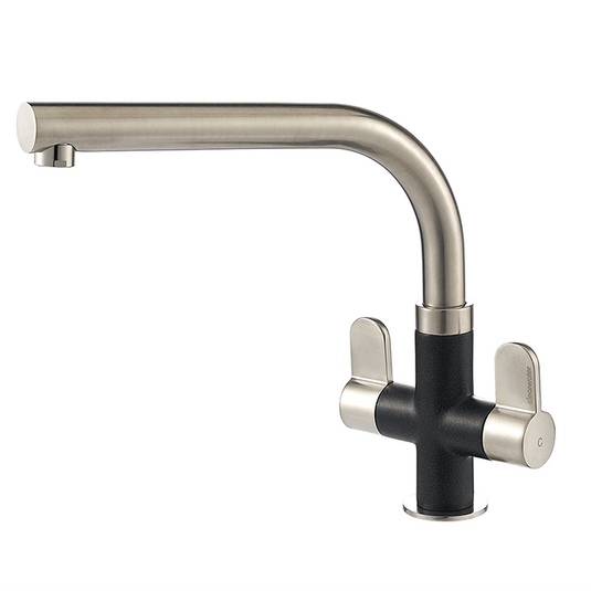 Clearwater Miram Twin Lever Nero Black Monobloc Kitchen Sink Mixer Tap - Brushed Nickel - MIR2BNNE