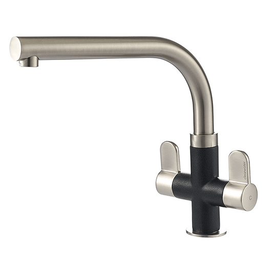 Clearwater Miram Twin Lever Onyx Black Monobloc Kitchen Sink Mixer Tap - Brushed Nickel - MIR2BNON