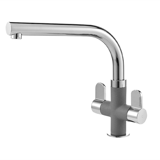 Clearwater Miram Twin Lever Monobloc Kitchen Sink Mixer Tap - Chrome Croma Grey - MIR2CPCR