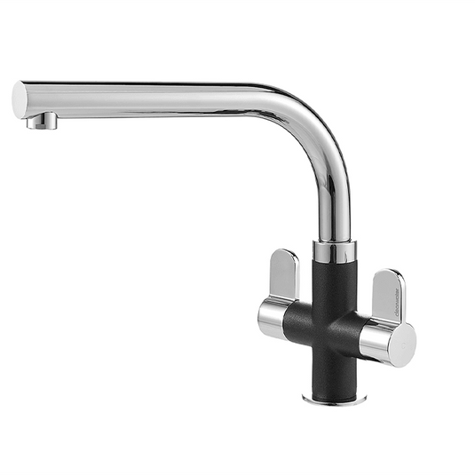 Clearwater Miram Twin Lever Monobloc Kitchen Sink Mixer Tap - Chrome Onyx Black - MIR2CPON