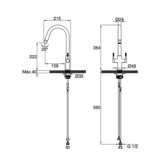 Clearwater Topaz J Dual Lever Twist & Spray Monobloc Kitchen Sink Mixer Tap - Brushed Brass - TOP20BB