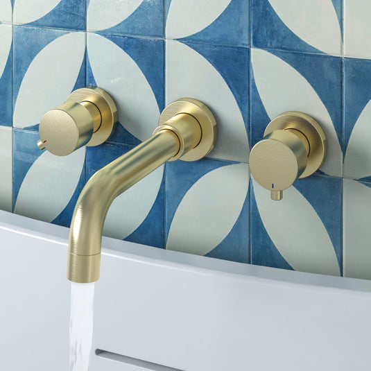 Eastbrook Meriden 3 Tap Hole Wall Mounted Bath Tap Set Brushed Brass | 98.2046