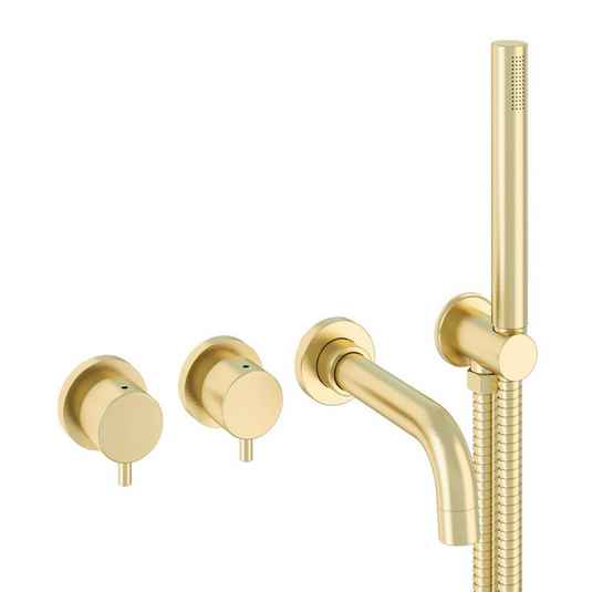 Eastbrook Meriden Wall Mounted 4-Hole Thermostatic Bath Shower Mixer Set Brushed Brass | 98.4007