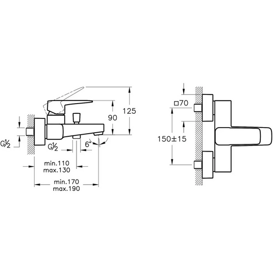 VitrA Root Square Wall Mounted Bath/Shower Mixer - Chrome - A42737EXP - Envy Bathrooms Ltd