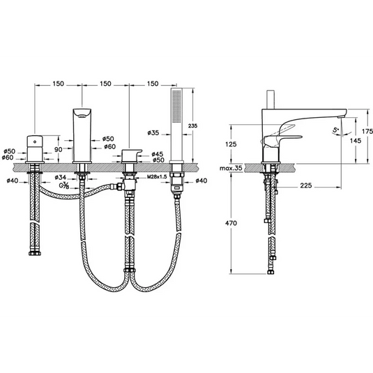 VitrA Root Round 4-Hole Bath/Shower Mixer - Matt Black - A4274336EXP - Envy Bathrooms Ltd