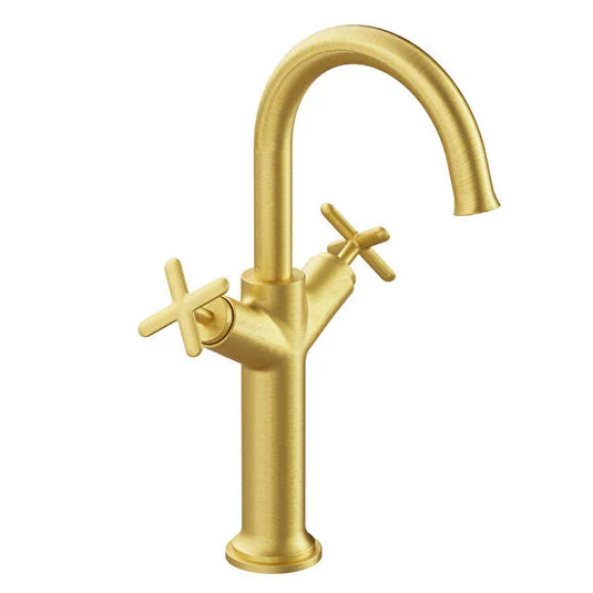 VitrA Origin Classic Tall Basin Mixer (Cross Handles) - Brushed Gold - A4288625 - Envy Bathrooms Ltd