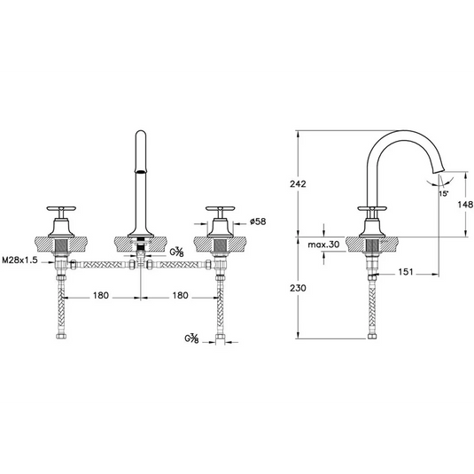 VitrA Origin Classic 3-Hole Basin Mixer - Matt Black - A4289136 - Envy Bathrooms Ltd