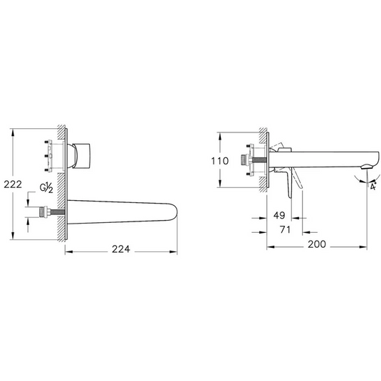 VitrA Flow Soft Wall Mounted Basin Mixer - Chrome - A43175EXP - Envy Bathrooms Ltd