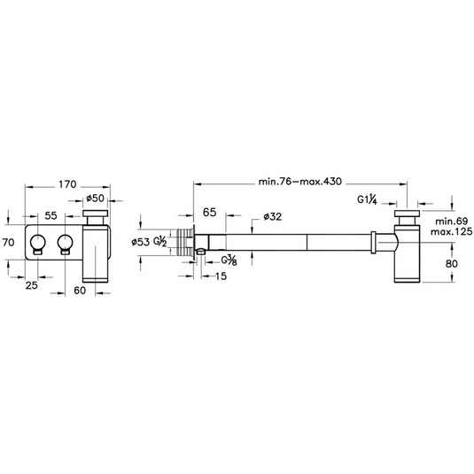 VitrA Bottle Trap for Basins With Isolation Taps (Asymmetric) - Matt Black - A4515636WTC - Envy Bathrooms Ltd