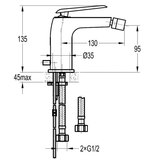 Flova Allore Single Lever Bidet Mixer With Clicker Waste Set - ALBID