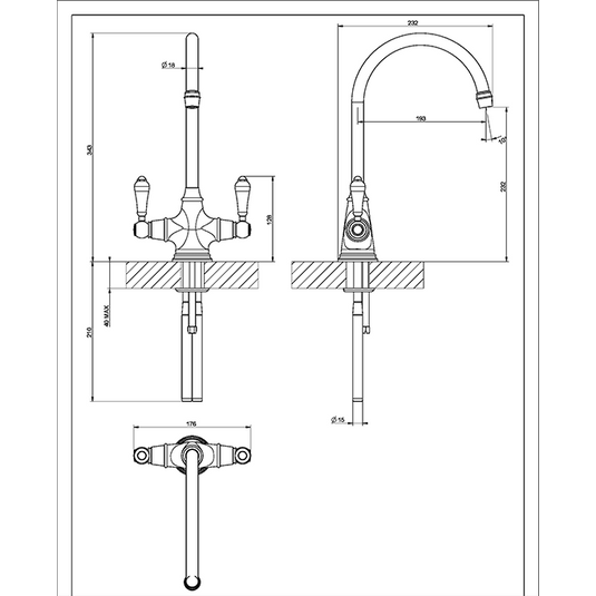 Clearwater Alrisha Twin Lever Monobloc Kitchen Sink Mixer Tap - Bronze - ALR2BZ