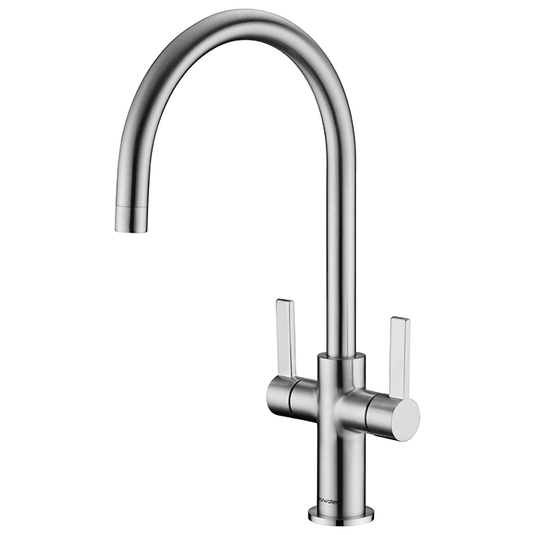 Clearwater Auva C Twin Lever Monobloc Kitchen Sink Mixer Tap - Brushed Nickel - AU2BS