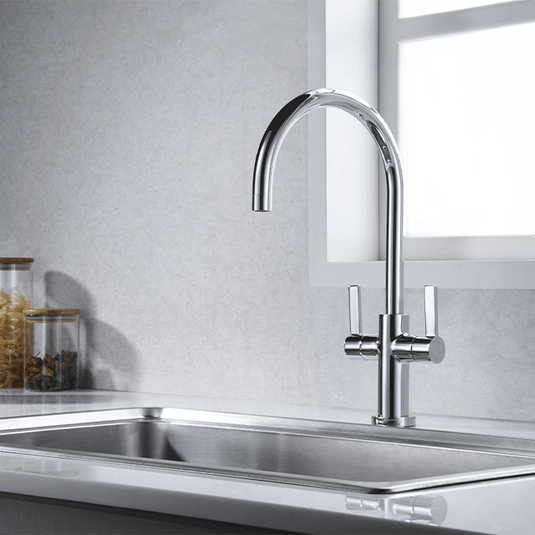 Clearwater Auva C Twin Lever Monobloc Kitchen Sink Mixer Tap - Chrome - AU2CP