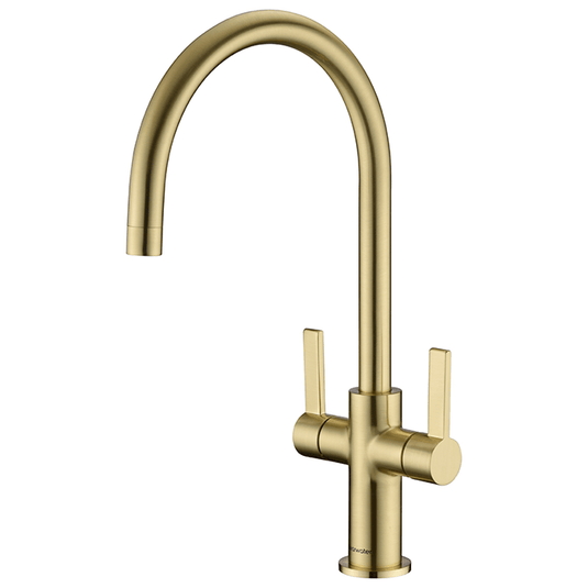 Clearwater Auva C Twin Lever Monobloc Kitchen Sink Mixer Tap - Brushed Brass - AU2BB