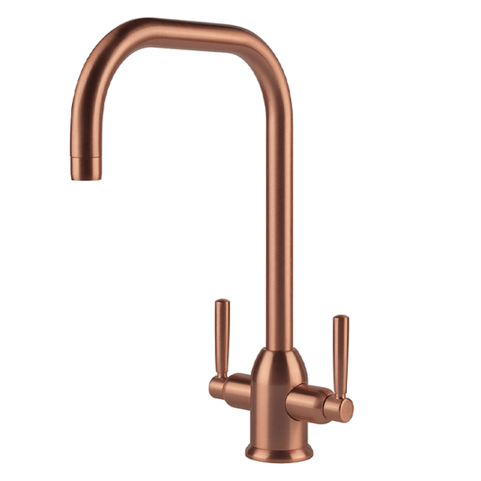 Clearwater Alzira U Twin Lever Monobloc Kitchen Sink Mixer Tap - Brushed Copper - CAMBC