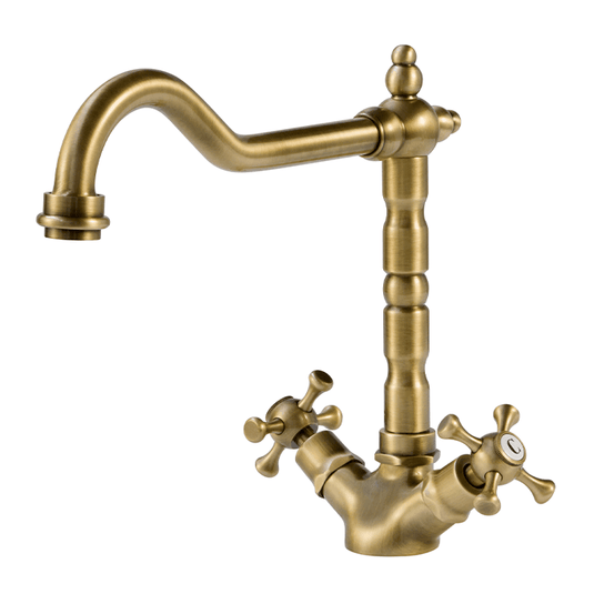 Clearwater Baroc Twin Lever Monobloc Kitchen Sink Mixer Tap - Antique Bronze - BAB