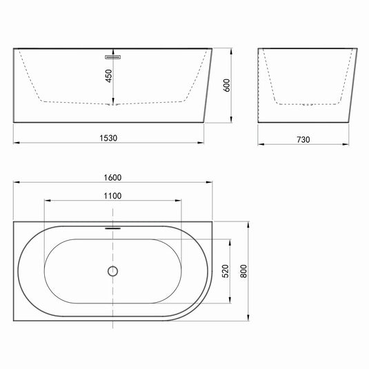 Oceana Barmouth 1600x800mm J Shape Freestanding Bath (RH) - FB01510
