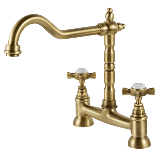 Clearwater Baroc Bridge Twin Lever Kitchen Sink Mixer Tap - Brushed Bronze - BBB