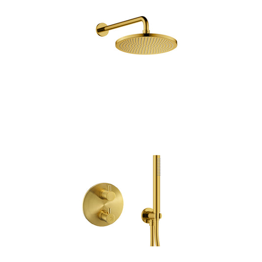 Flova Levo Round Shower Pack With Air-Mixed RainShower And HandShower Kit – Brushed Gold - BG-LV2PK1-RO