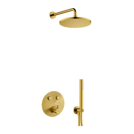 Flova Levo GoClick Round Shower Pack With Air-Mixed RainShower And HandShower Kit – Brushed Gold - BG-LV2PK2-RO