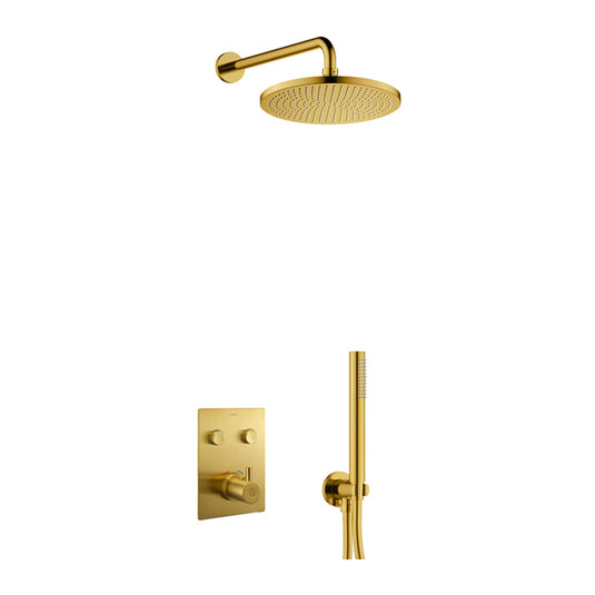 Flova Levo GoClick Square Shower Pack With Air-Mixed RainShower And HandShower Kit – Brushed Gold - BG-LV2PK2-SQ