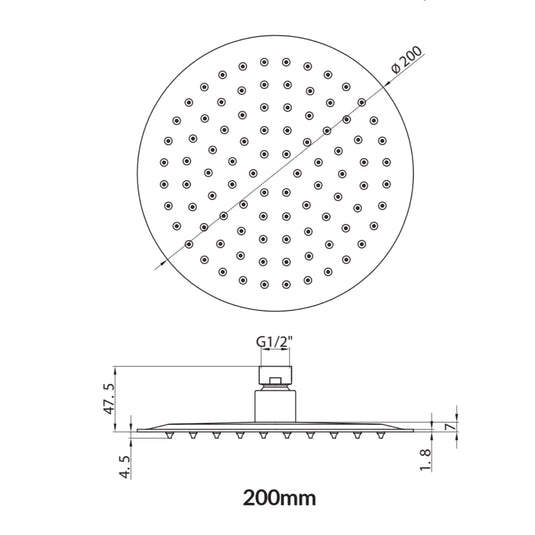 Scudo Round 200mm Shower Head - Matt Black - BLACK013ORB