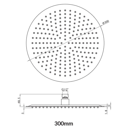 Scudo Round 300mm Shower Head - Matt Black - BLACK014ORB