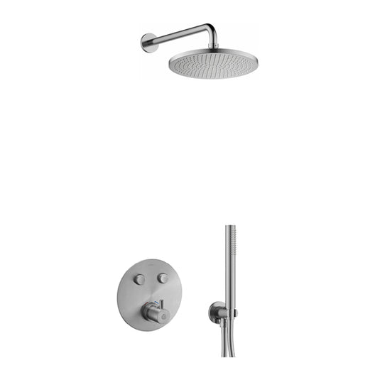 Flova Levo GoClick Round Shower Pack With Air-Mixed RainShower And HandShower Kit – Brushed Nickel - BN-LV2PK2-RO