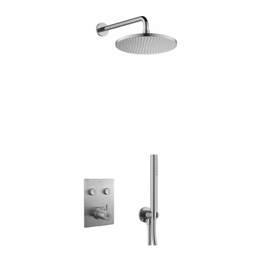 Flova Levo GoClick Square Shower Pack With Air-Mixed RainShower And HandShower Kit – Brushed Nickel - BN-LV2PK2-SQ