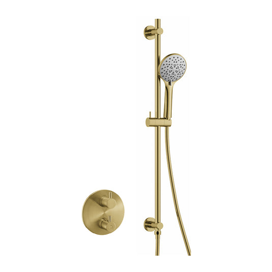 Flova Levo Round Shower Pack With Slide Rail – Brushed Brass - BRB-LV1PK1-RO