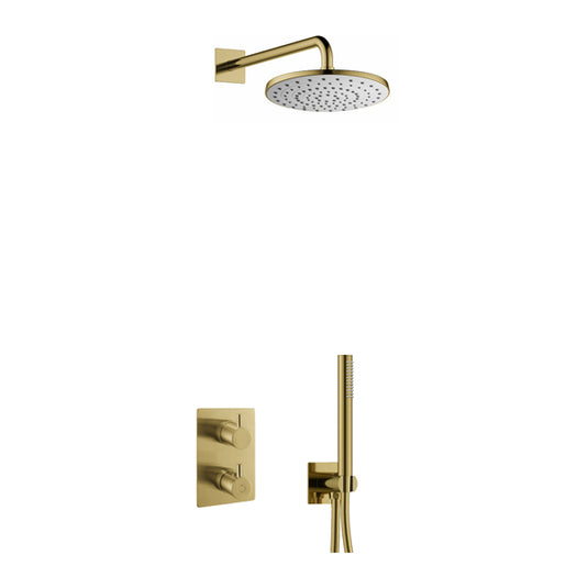 Flova Levo Square Shower Pack With ABS RainShower And HandShower Kit – Brushed Brass - BRB-LV2PK1-SQ