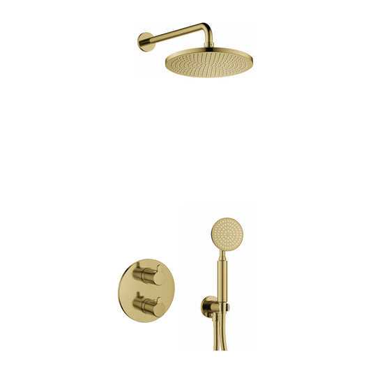 Flova Moonlight Round Shower Pack With Air-Mixed Rainshower And Handshower Kit – Brushed Brass - BRB-ML2PK1-RO