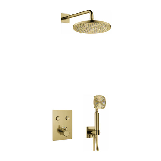 Flova Moonlight GoClick Square Shower Pack With Air-Mixed Rainshower And Handshower Kit – Brushed Brass - BRB-ML2PK2-SQ