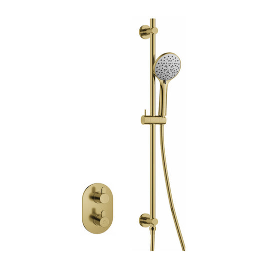 Flova Smart Round Shower Pack With Slide Rail – Brushed Brass - BRB-SM1PK1-RO