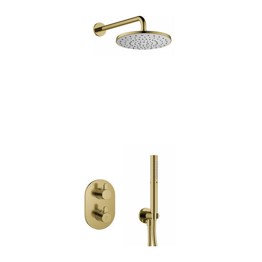 Flova Smart Round Shower Pack With ABS Rainshower And Handshower Kit – Brushed Brass - BRB-SM2PK1-RO
