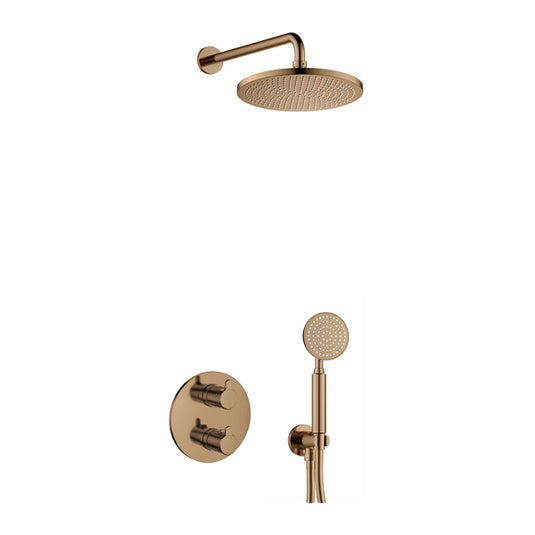 Flova Moonlight Round Shower Pack With Air-Mixed Rainshower And Handshower Kit – Brushed Bronze - BRO-ML2PK1-RO