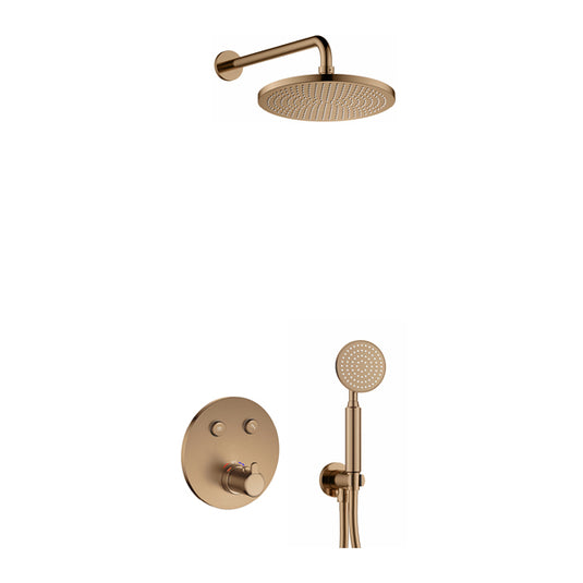 Flova Moonlight GoClick Round Shower Pack With Air-Mixed Rainshower And Handshower Kit – Brushed Bronze - BRO-ML2PK2-RO