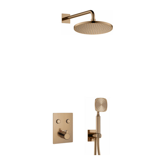 Flova Moonlight GoClick Square Shower Pack With Air-Mixed Rainshower And Handshower Kit – Brushed Bronze - BRO-ML2PK2-SQ