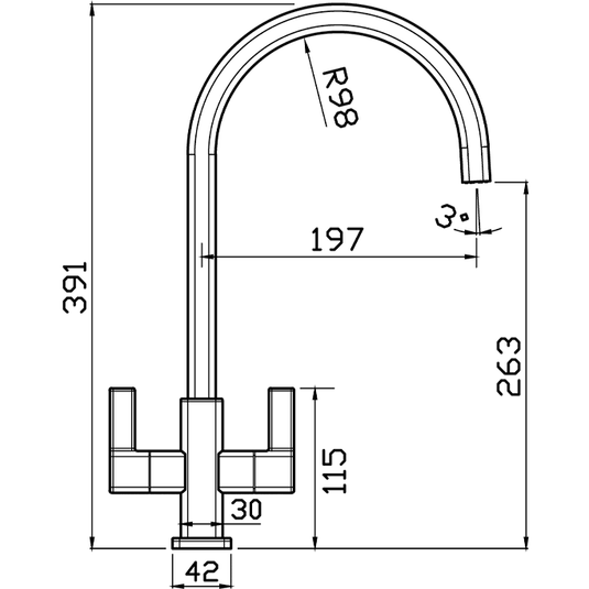 Clearwater Cherika C Twin Lever Monobloc Kitchen Sink Mixer Tap - Brushed Nickel - CHE2BN