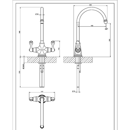 Clearwater Coriolis Twin Lever Monobloc Kitchen Sink Mixer Tap - Brushed Nickel - CO2BN