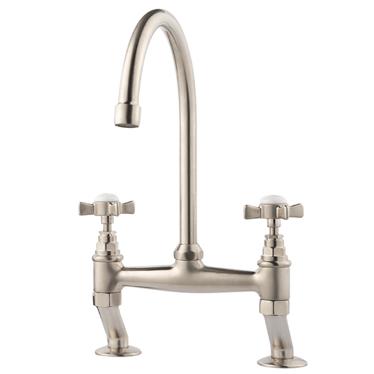 Clearwater Cottage Bridge Twin Lever Kitchen Sink Mixer Tap - Brushed Nickel - COTBN